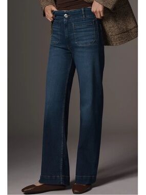 NWT Anthropologie The Colette Full-Length Wide-Leg Jeans Dark Wash Blue 29